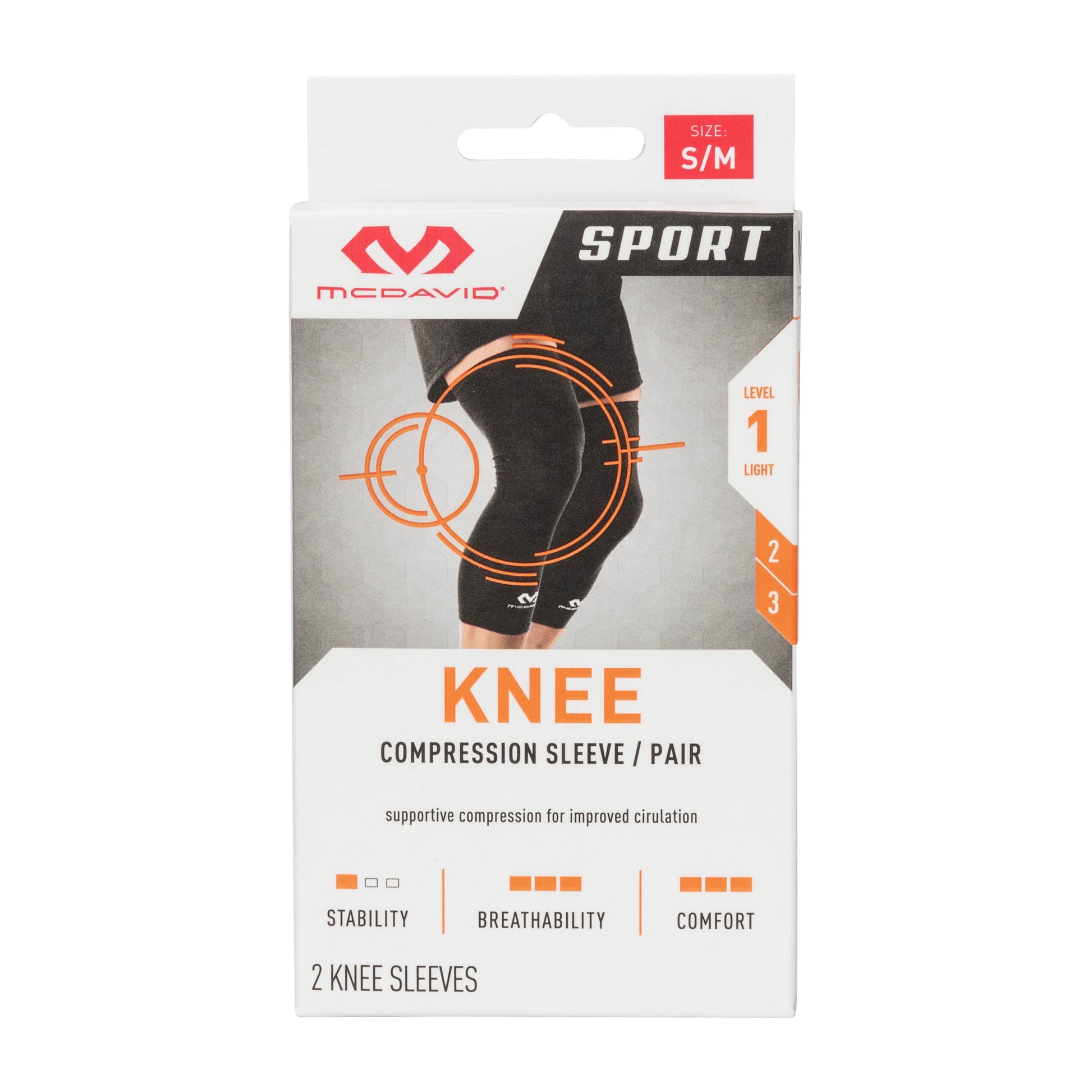 Sport Compression Knee Sleeves Pair, Black, Unisex, Adult, Large/Extra-Large